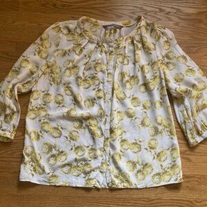 Boden Limited Edition 100% silk boho dandelion print button front blouse size 4